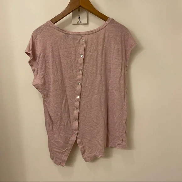 Tahari women’s Sleeveless Rose Pink Linen Top With Angled Buttons On Back, XL - Picture 3 of 7